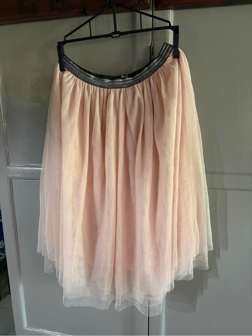 Women's Blush Pink Tulle Skirt with Black Elastic Waistband - Picture 4 of 4